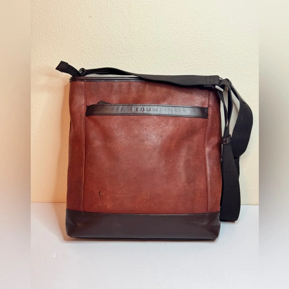 Coach Camden Leather Tech Crossbody Bag in Rust Brown